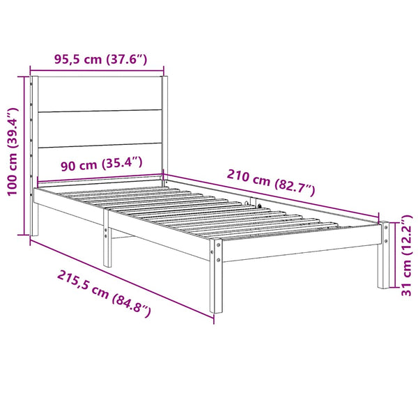 Massivholzbett 90x210 cm - Extra Lang