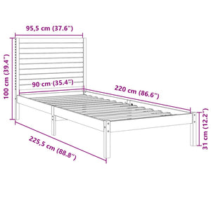 Extra Langes Massivholzbett 90x220 cm