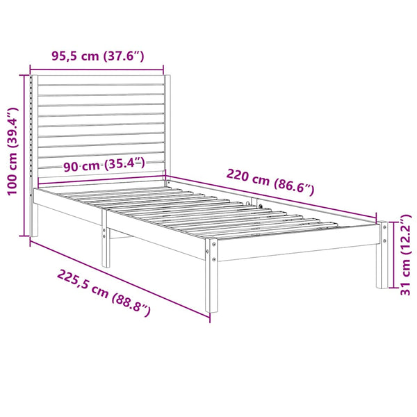 Extra Langes Massivholzbett 90x220 cm