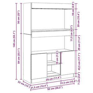 Highboard Räuchereiche 92x33x140 cm