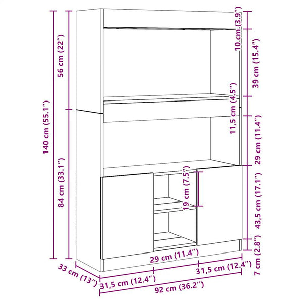 Highboard Räuchereiche 92x33x140 cm