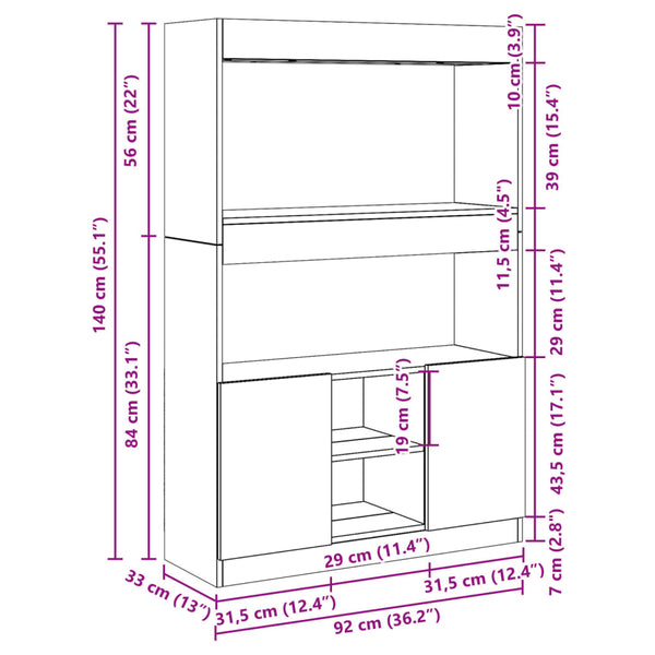 Highboard Grau Sonoma 92x33x140 cm