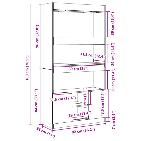 Highboard Weiß 92x33x180 cm