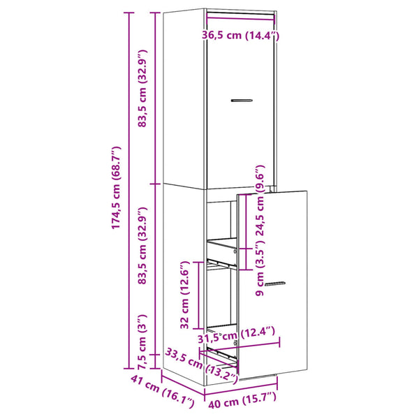 Apothekerschrank Betongrau 40x41x174,5 cm