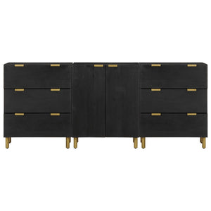 3-tlg. Sideboards Schwarz Holzwerkstoff