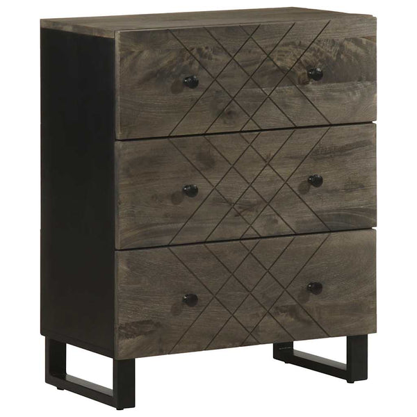 3er Set Sideboards Schwarz Mango Massivholz 60x33x75cm