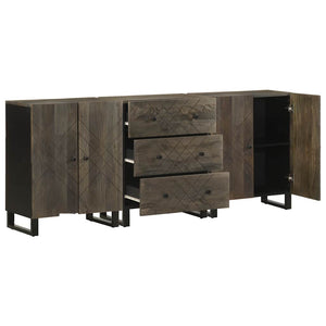 3er Set Sideboards Schwarz Mango Massivholz 60x33x75cm