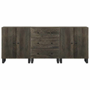 3er Set Sideboards Schwarz Mango Massivholz 60x33x75cm