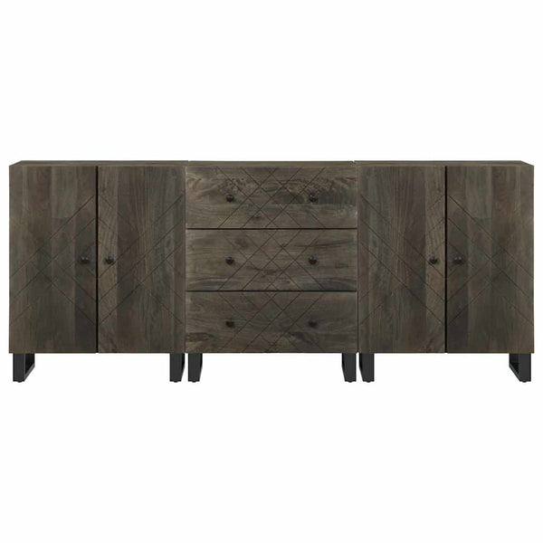 3er Set Sideboards Schwarz Mango Massivholz 60x33x75cm