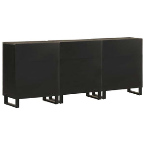 3er Set Sideboards Schwarz Mango Massivholz 60x33x75cm