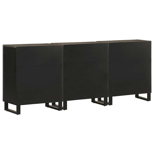 3er Set Sideboards Schwarz Mango Massivholz 60x33x75cm