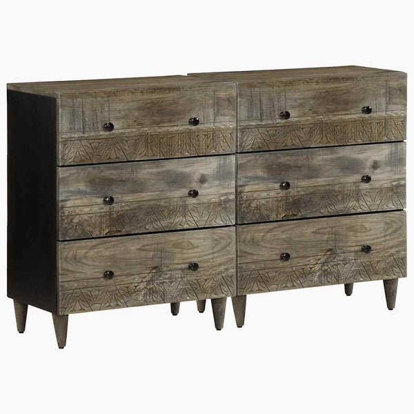 Sideboards 2er Set Hellgrau Mango Massivholz