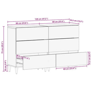 Sideboards 2er Set Hellgrau Mango Massivholz