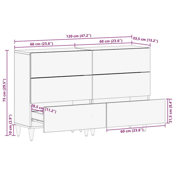 Sideboards 2er Set Hellgrau Mango Massivholz