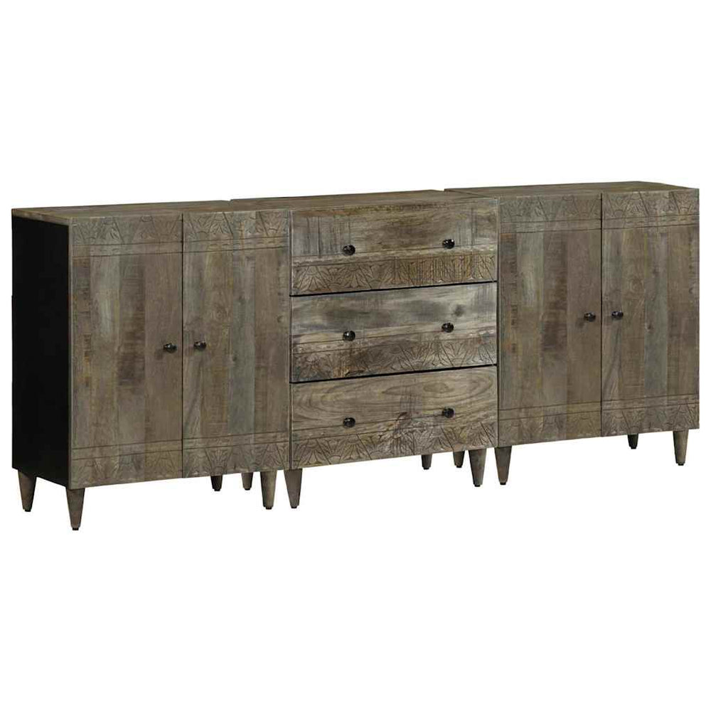 3er Set Sideboards Hellgrau Mango Massivholz