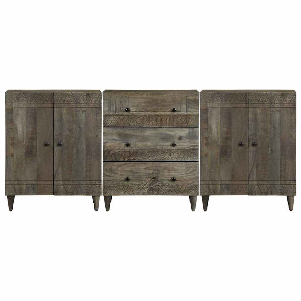 3er Set Sideboards Hellgrau Mango Massivholz