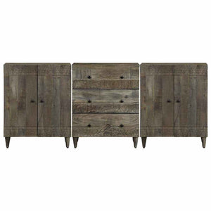 3er Set Sideboards Hellgrau Mango Massivholz