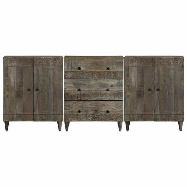 3er Set Sideboards Hellgrau Mango Massivholz