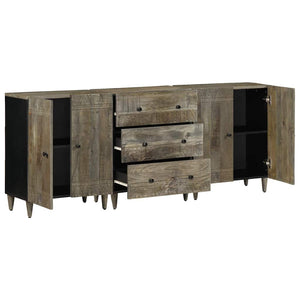 3er Set Sideboards Hellgrau Mango Massivholz