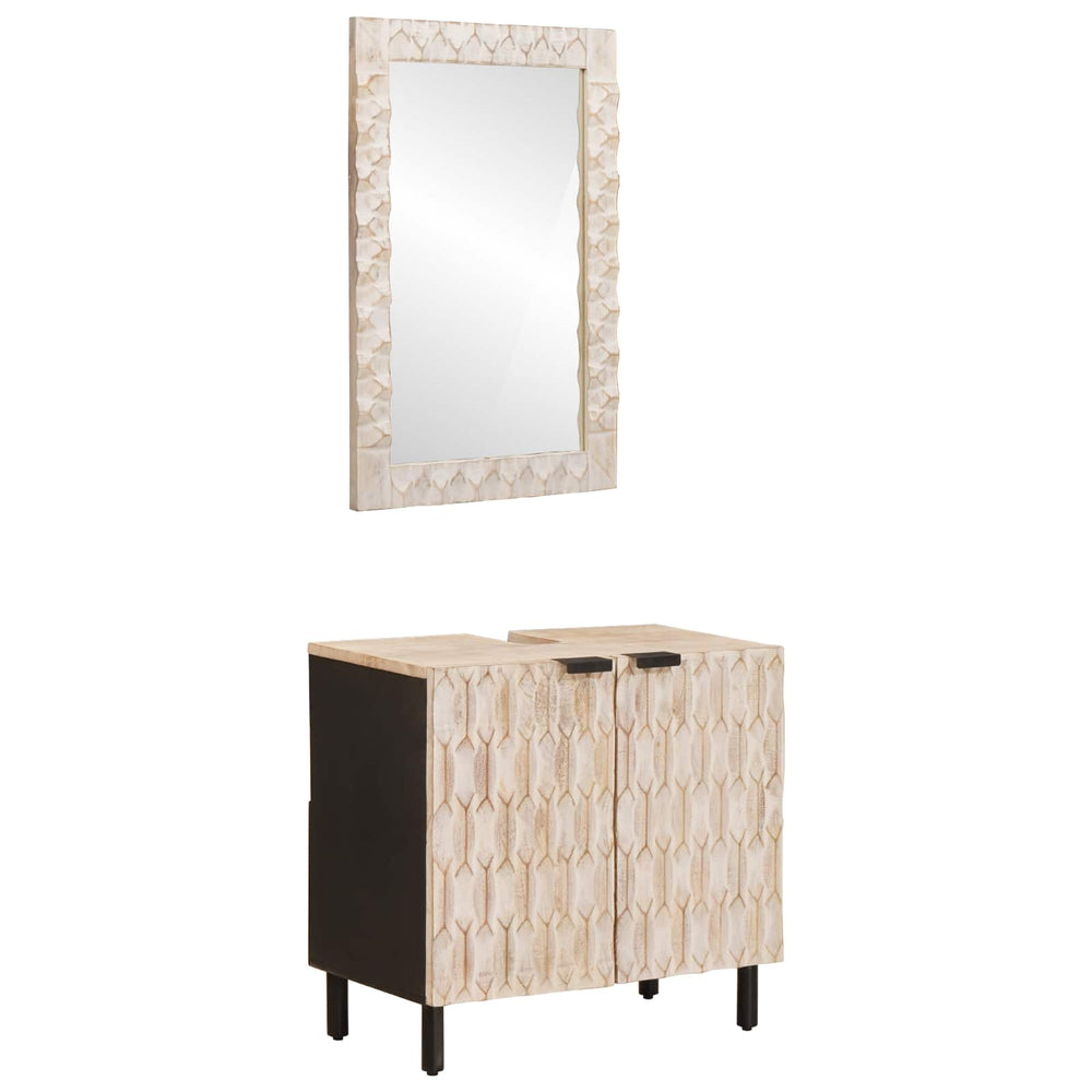 vidaXL Ensembles de salle de bain Surface blanchie blanc Bois de manguier massif
