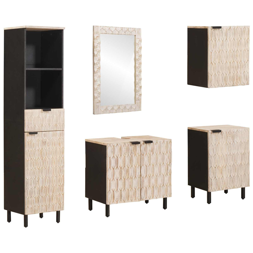 vidaXL Ensembles de salle de bain avec étagère 5 pcs Surface lavée blanc