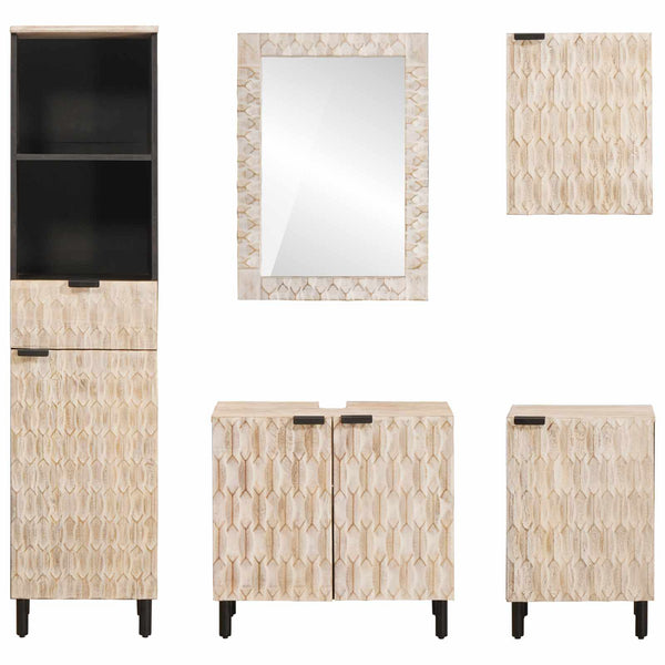 Badezimmer Set mit Regal, 5-teilig, Weiß