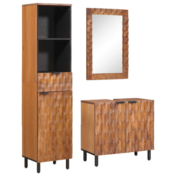 3-teiliges Badezimmerset Akazie Braun Mango Massivholz