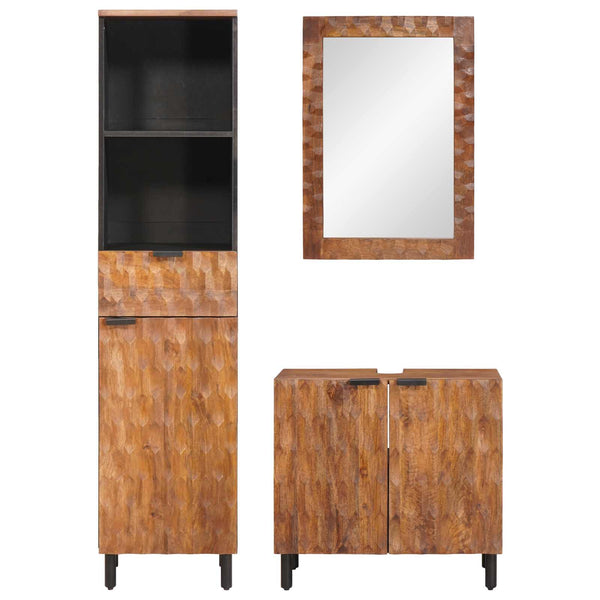3-teiliges Badezimmerset Akazie Braun Mango Massivholz