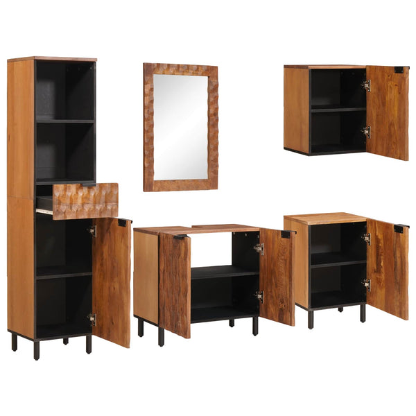 5-teiliges Badezimmer-Set Akazie Braun Mango