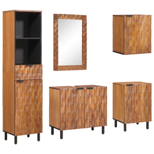 5-teiliges Badezimmer-Set Akazie Braun Mango