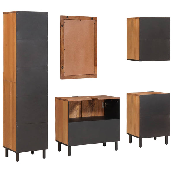 5-teiliges Badezimmer-Set Akazie Braun Mango