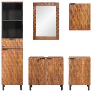 5-teiliges Badezimmer-Set Akazie Braun Mango