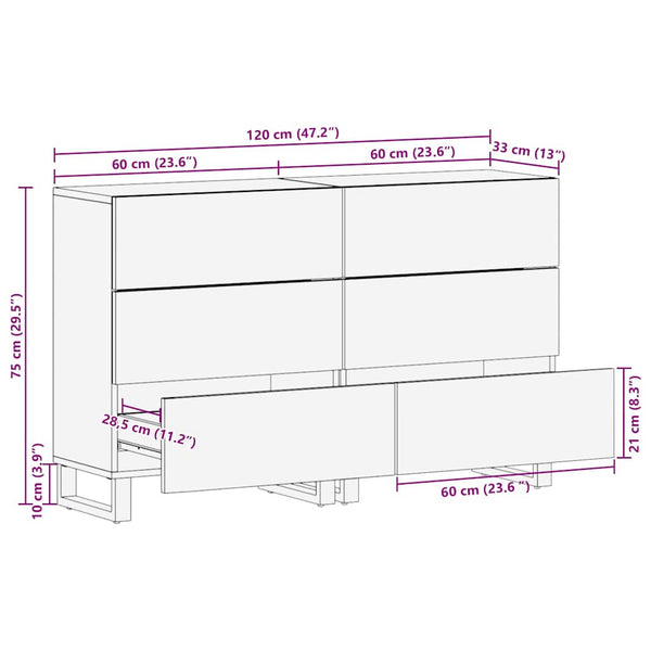 Massivholz Mango Sideboard Set, 2-teilig