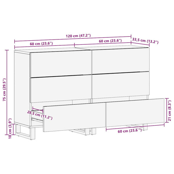 Sideboard Set Weiß Mango Massivholz 2er