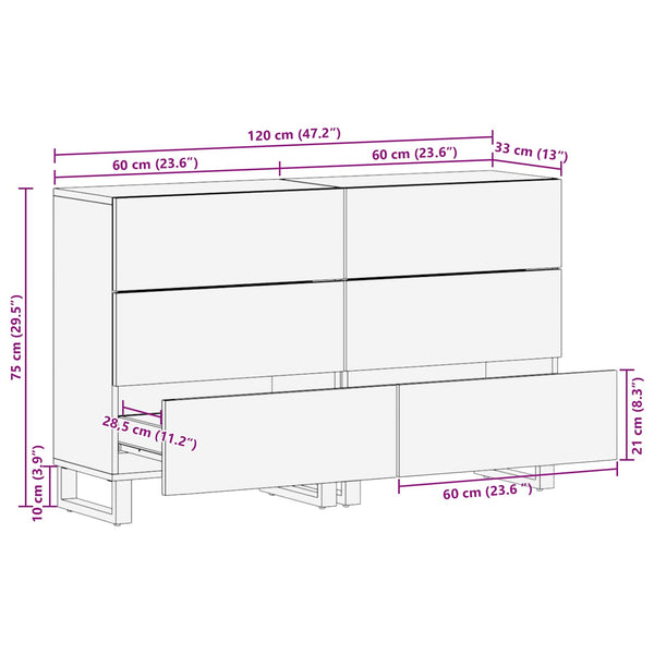 Sideboard 2er Set Braun Mango Massivholz