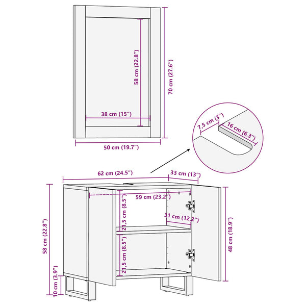 Badezimmer Set Braun Mango Massivholz 2-teilig