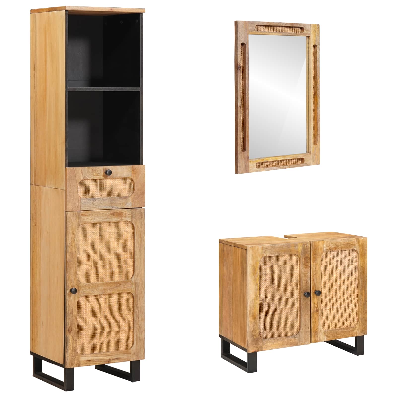 Badmöbel Set Mango Massivholz 3-teilig