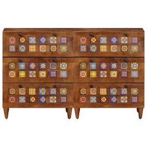Sideboard 2er Set Walnuss Mango Massivholz