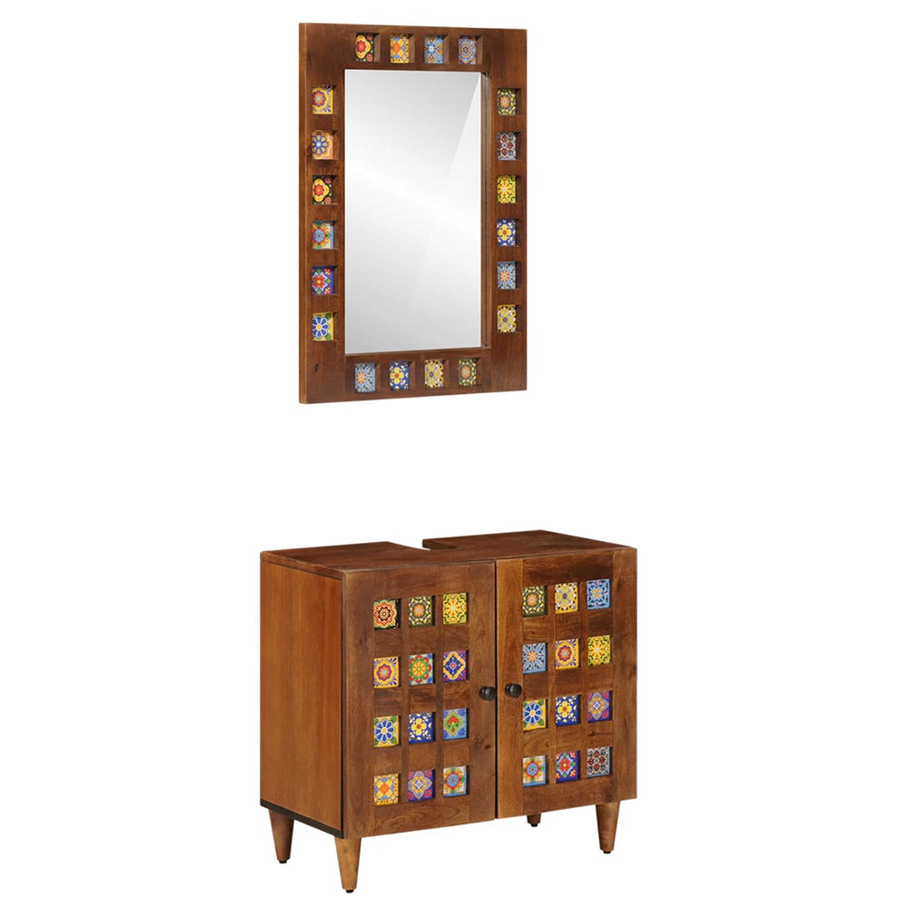 vidaXL Ensemble de meubles de salle de bain muraux 2 pcs en bois de manguier massif noyer