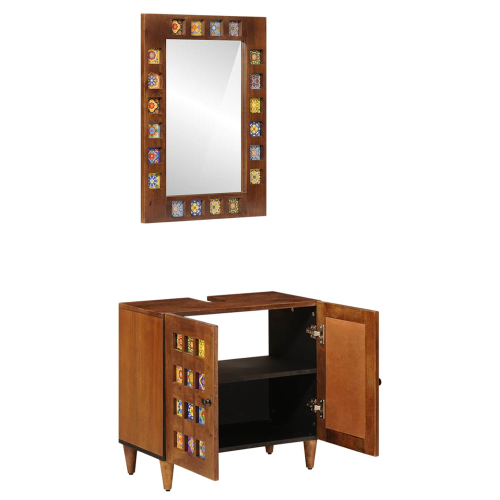vidaXL Ensemble de meubles de salle de bain muraux 2 pcs en bois de manguier massif noyer
