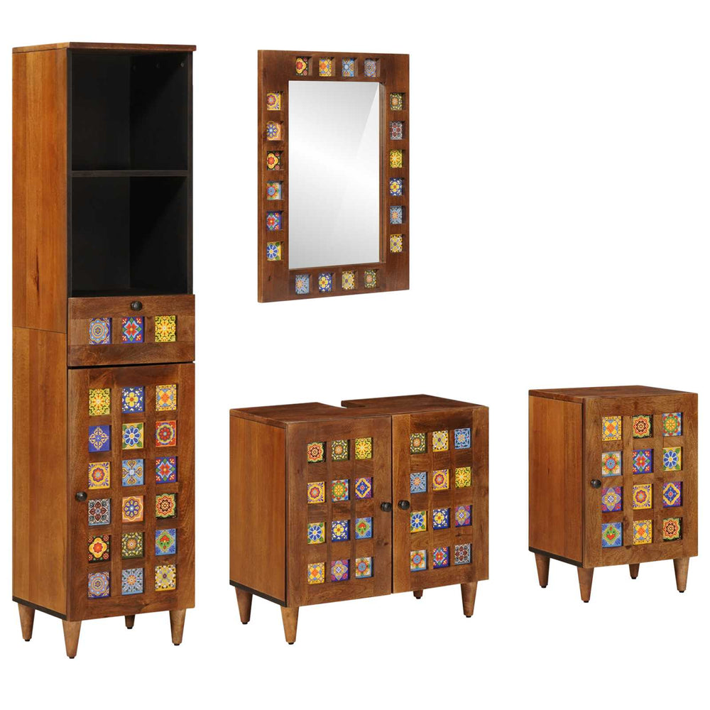 vidaXL Meuble de salle de bain avec étagère 4 pcs Noyer Bois de manguier massif