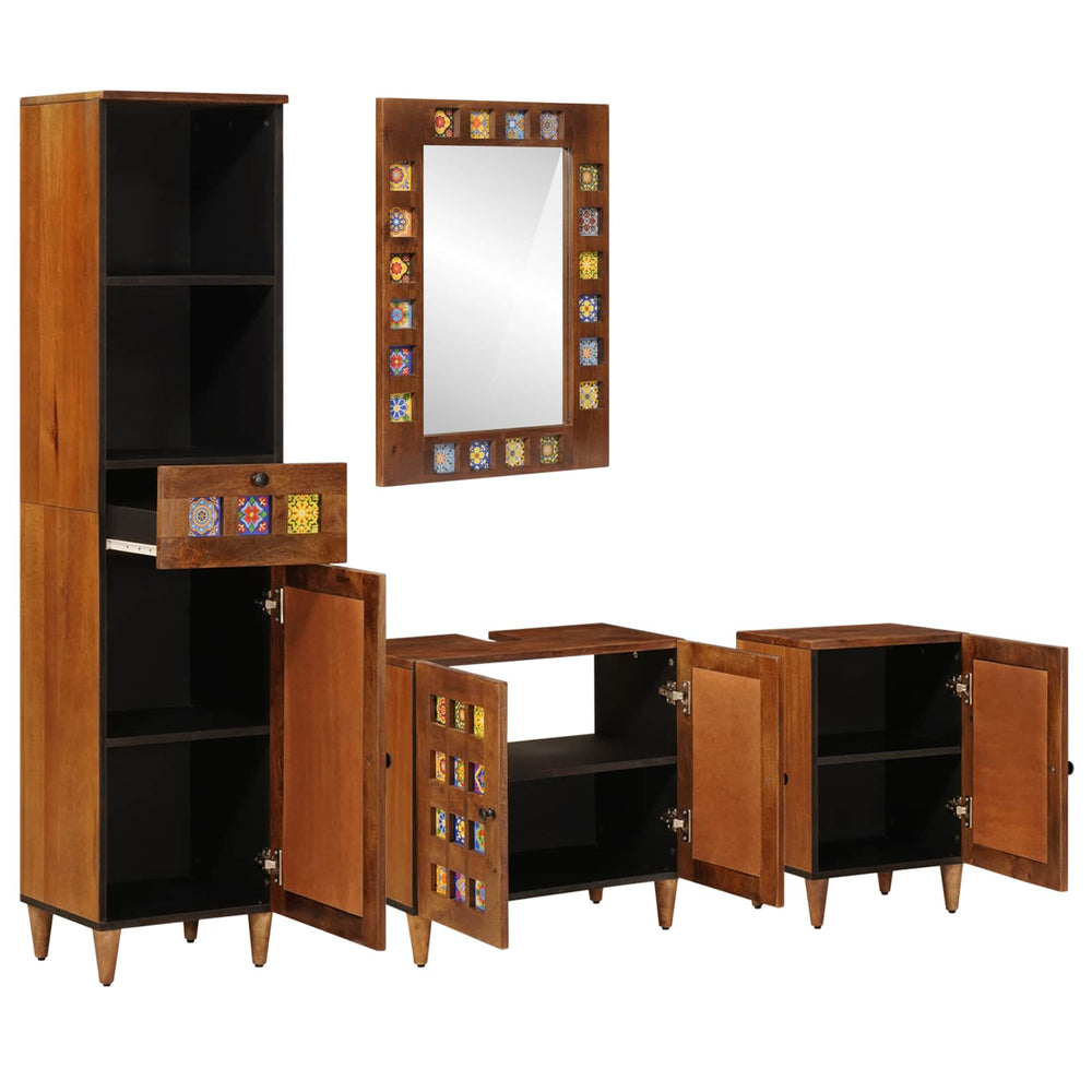 vidaXL Meuble de salle de bain avec étagère 4 pcs Noyer Bois de manguier massif