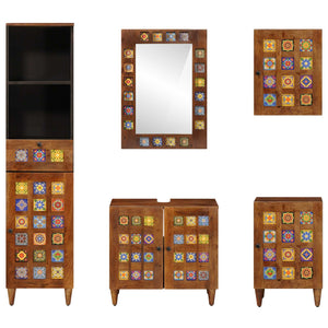 Badezimmermöbel Set mit Regal 5-teilig Walnuss Mango