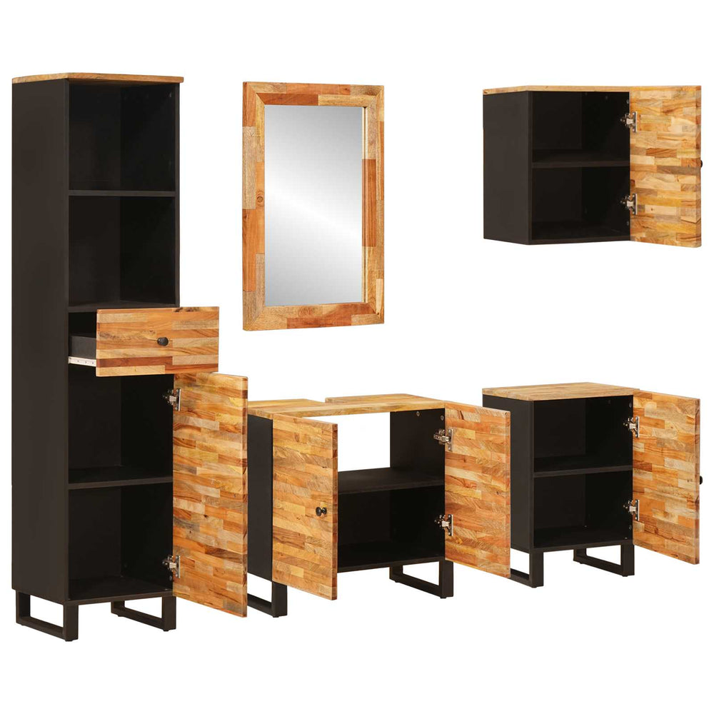 vidaXL Ensembles de meubles de salle de bain avec tiroirs 5 pcs Bois de manguier massif naturel