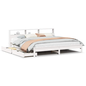 Massivholzbett Kiefer mit Regal 200x200 cm Weiß