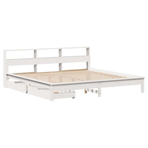 Massivholzbett Kiefer mit Regal 200x200 cm Weiß