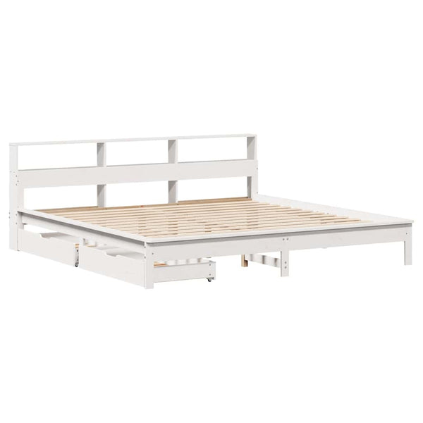 Massivholzbett Kiefer mit Regal 200x200 cm Weiß