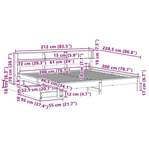 Massivholzbett Kiefer mit Regal 200x200 cm Weiß
