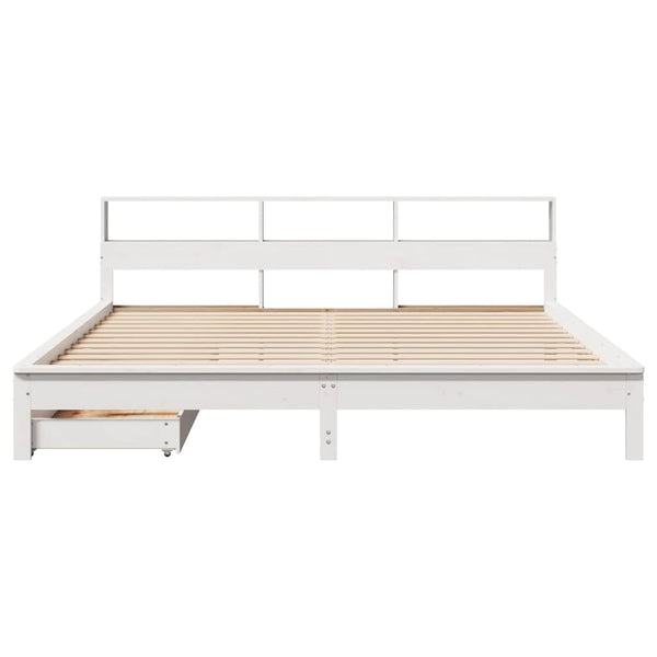Massivholzbett Kiefer mit Regal 200x200 cm Weiß