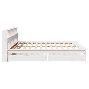 Massivholzbett Kiefer mit Regal 200x200 cm Weiß